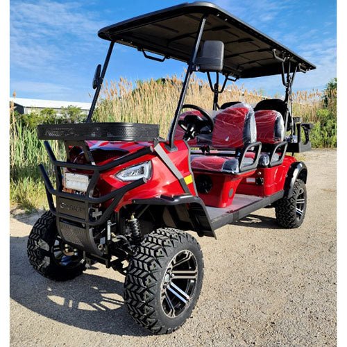 48v electric golf cart 6 seater lifted renegade+ edition utility golf utv compare to coleman kandi 6p – red