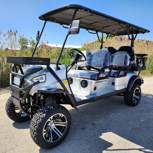 48v electric golf cart 6 seater lifted renegade+ edition utility golf utv compare to coleman kandi 6p – silver