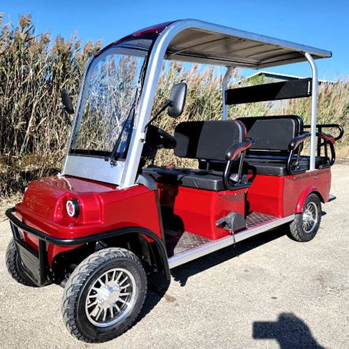 6 seater electric golf cart limo lsv low speed vehicle six passenger – 60v skyline transporter – red