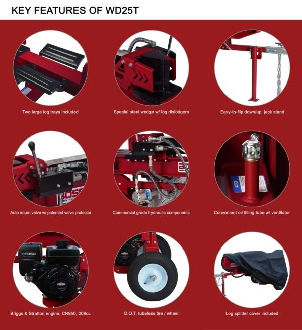 boss industrial 25 ton horizontal vertical gas wood splitter (wd25t) boss industrial 25 ton horizontal vertical gas wood splitter (wd25t)
