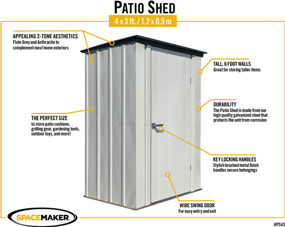 Arrow 4x3 Spacemaker Patio Shed Kit Features & Benefits Arrow 4x3 Spacemaker Patio Shed Kit Features & Benefits