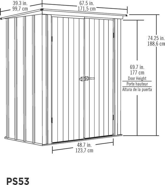 Arrow 5x3 Spacemaker Patio Shed Kit Measurements Diagram Arrow 5x3 Spacemaker Patio Shed Kit Measurements Diagram