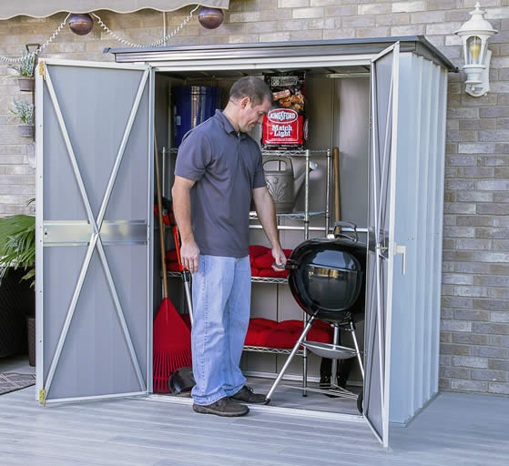 Arrow 5x3 Spacemaker Patio Shed Kit Assembled On Home Deck Arrow 5x3 Spacemaker Patio Shed Kit Assembled On Home Deck