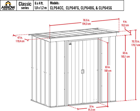 Arrow 6x4 Classic Steel Shed Kit Measurements Diagram Arrow 6x4 Classic Steel Shed Kit Measurements Diagram