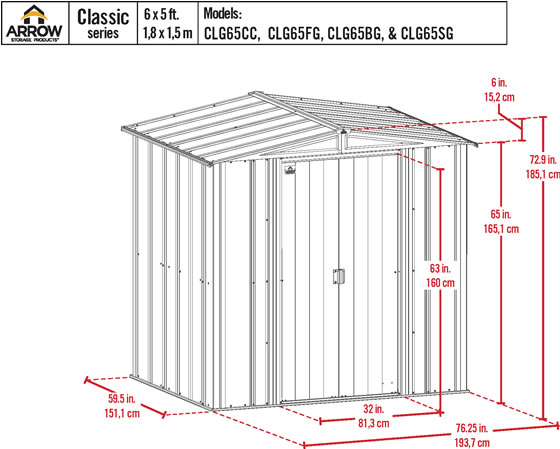 Arrow 6x5 Blue Gray Classic Steel Shed Kit Measurements Diagram Arrow 6x5 Blue Gray Classic Steel Shed Kit Measurements Diagram