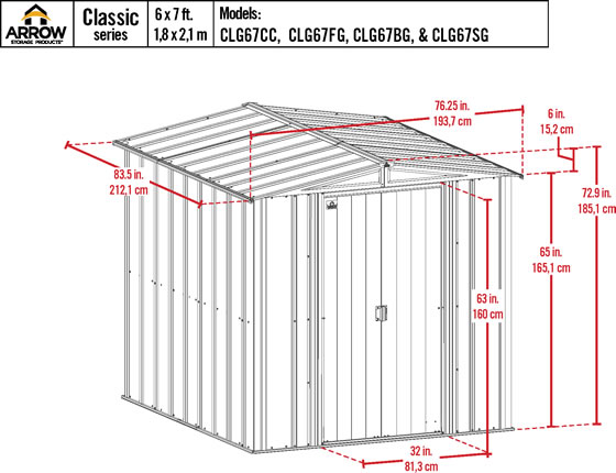 Arrow 6x7 Charcoal Classic Steel Shed Kit Measurements Diagram Arrow 6x7 Charcoal Classic Steel Shed Kit Measurements Diagram