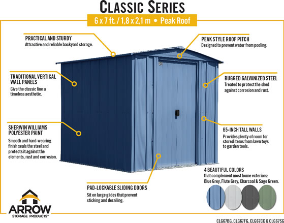Arrow 6x7 Classic Steel Shed Features & Benefits Arrow 6x7 Classic Steel Shed Features & Benefits
