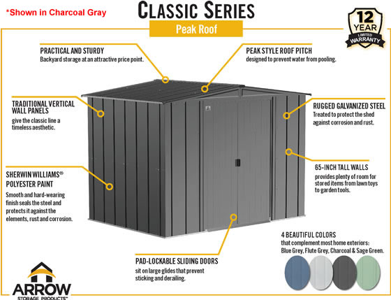 Arrow 6x5 Classic Steel Shed Features & Benefits Arrow 6x5 Classic Steel Shed Features & Benefits