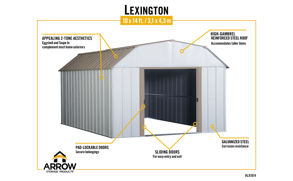 Arrow 10 ft x 14 ft Lexington Galvanized Steel Storage Shed D10