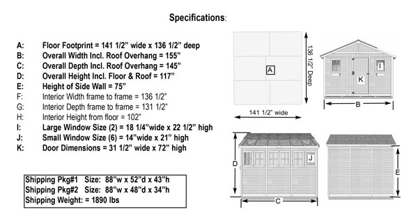 12 ft. W x 12 ft. D Cedar Wood Sunshed Garden Shed 12 ft. W x 12 ft. D Cedar Wood Sunshed Garden Shed