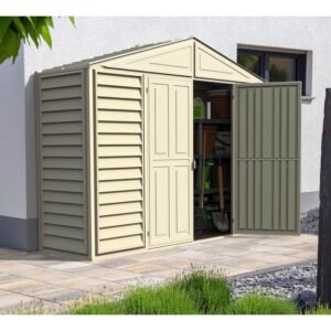 duramax 10.5ft x 2.75ft sidepro vinyl shed with foundation kit