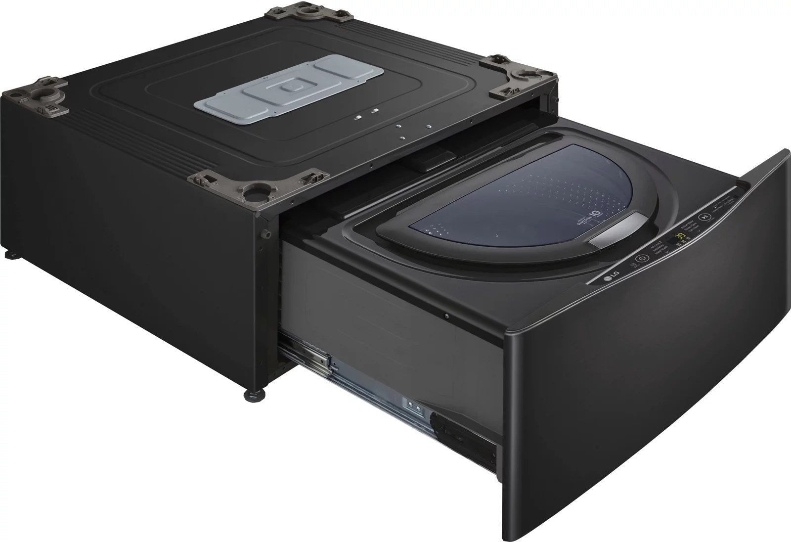 lg – sidekick 1.0 cu. ft. high efficiency smart top load pedestal washer with 3 motion technology – black steel