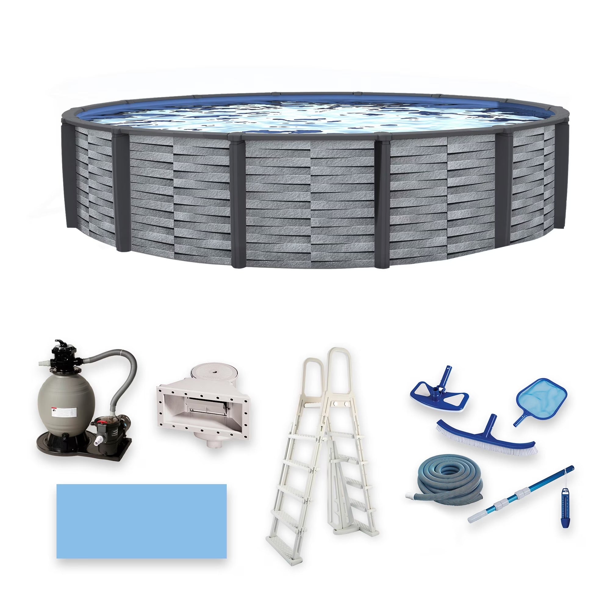 blue wave affinity 24 ft round 52 in deep 7 in top rail resin swimming pool package blue wave affinity 24 ft round 52 in deep 7 in top rail resin swimming pool package
