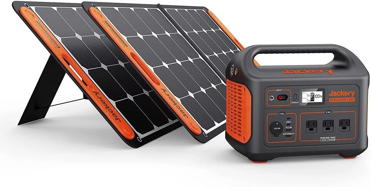 jackery solar generator 1000, explorer 1000 and 2x solarsaga 100w with 3x110v/1000w ac outlets, solar mobile lithium battery pack for outdoor… jackery solar generator 1000, explorer 1000 and 2x solarsaga 100w with 3x110v/1000w ac outlets, solar mobile lithium battery pack for outdoor…