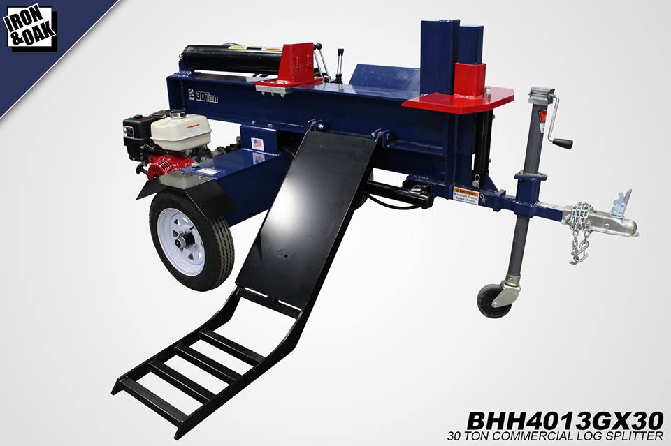 iron and oak 30 ton log splitter with log lift (bhh4013gx30)