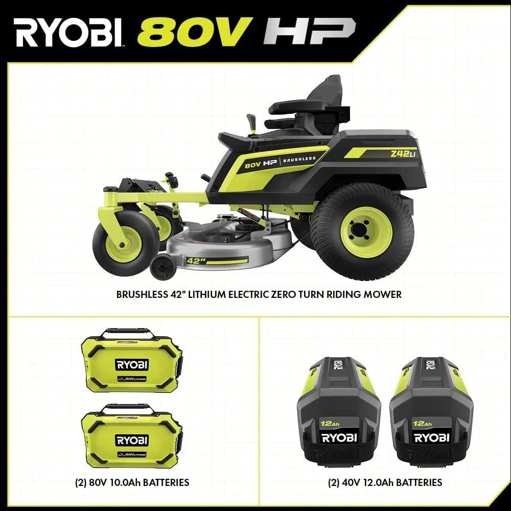 ryobi 80v hp brushless 42 in. battery electric cordless zero turn riding mower batteries and charger 80v batteries 40v ryobi 80v hp brushless 42 in. battery electric cordless zero turn riding mower batteries and charger 80v batteries 40v