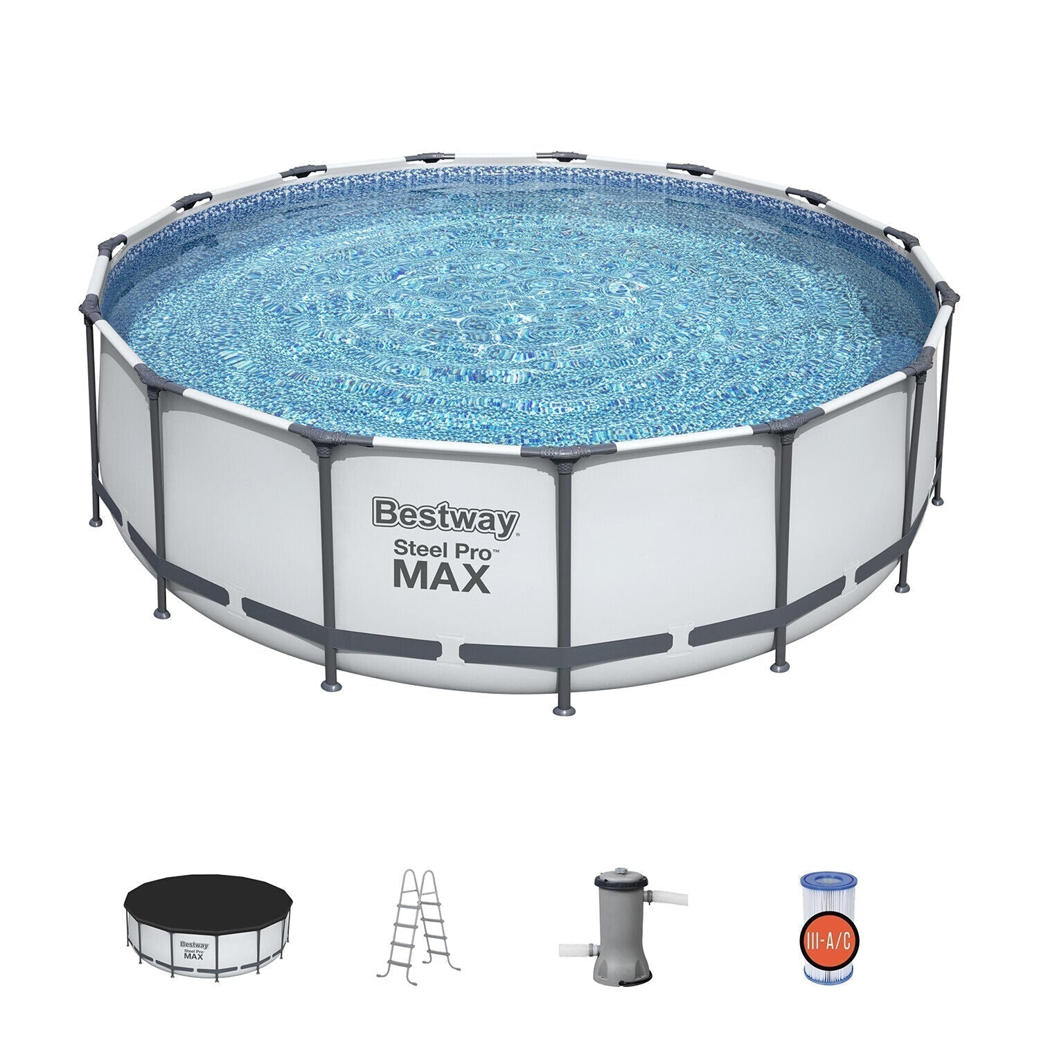 bestway steel pro max 15’x48″ round above ground swimming pool with pump & cover bestway steel pro max 15’x48″ round above ground swimming pool with pump & cover