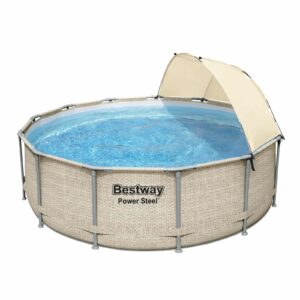 bestway power steel 13′ x 42″ above ground outdoor swimming pool set with canopy