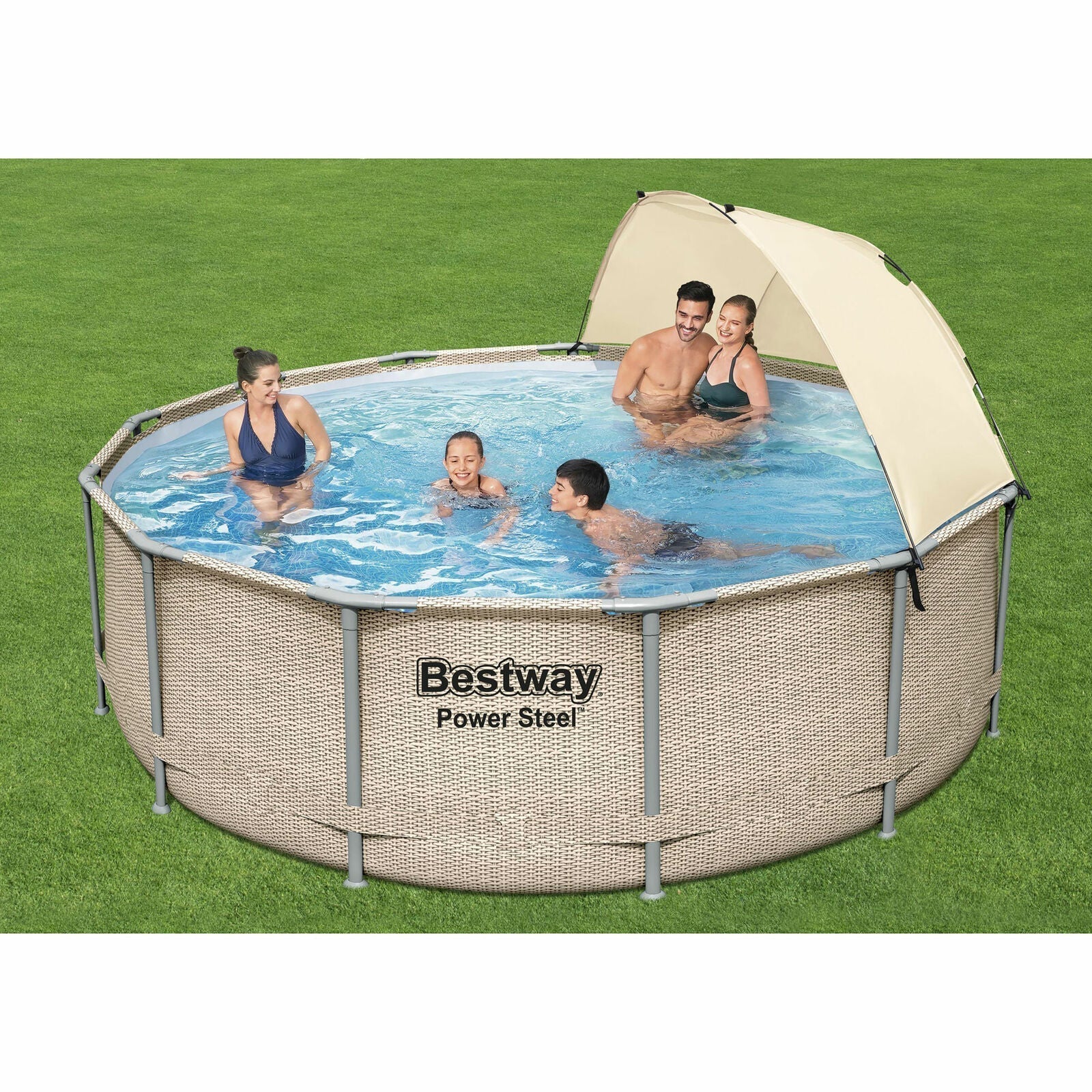 bestway power steel 13′ x 42″ above ground outdoor swimming pool set with canopy bestway power steel 13′ x 42″ above ground outdoor swimming pool set with canopy