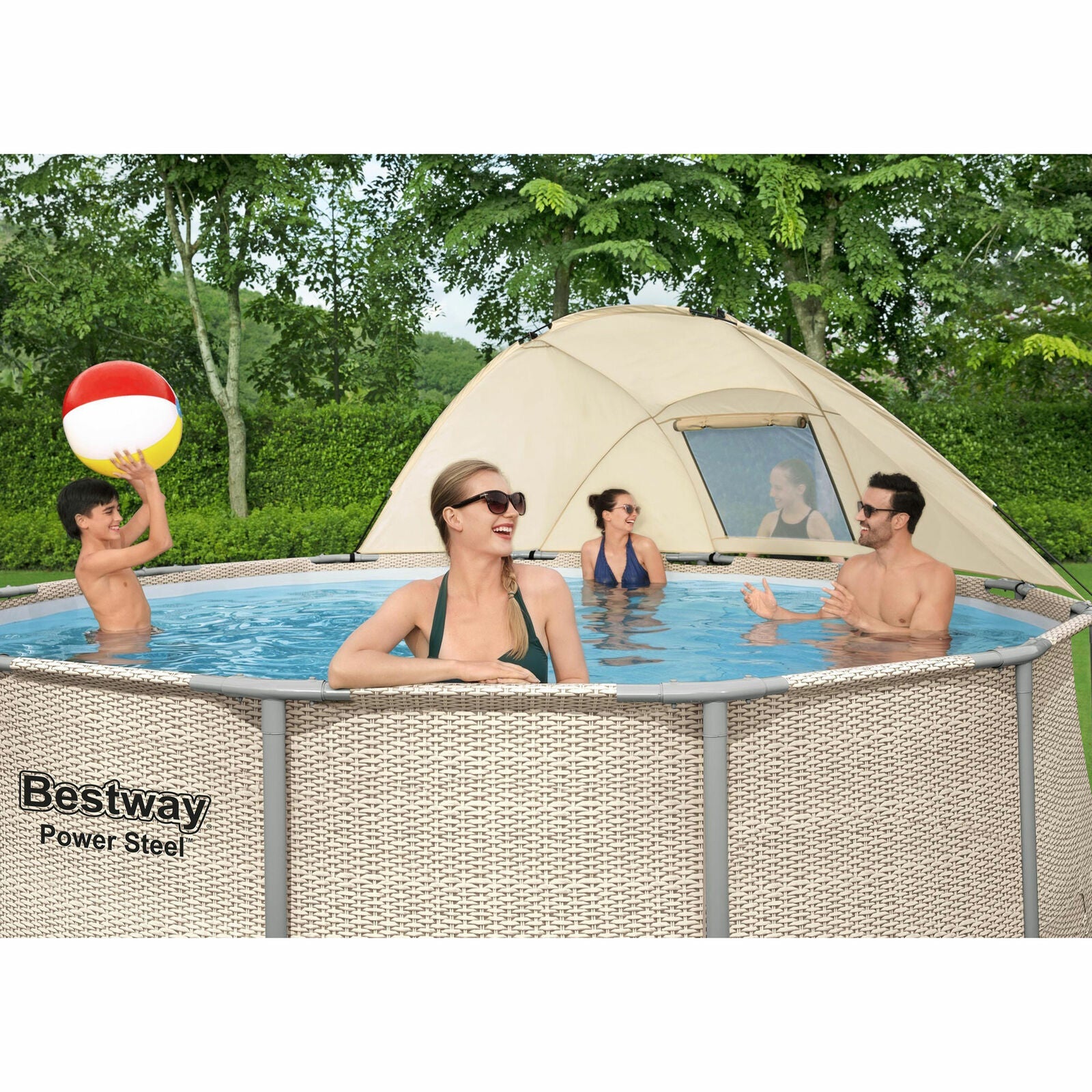 bestway power steel 13′ x 42″ above ground outdoor swimming pool set with canopy bestway power steel 13′ x 42″ above ground outdoor swimming pool set with canopy