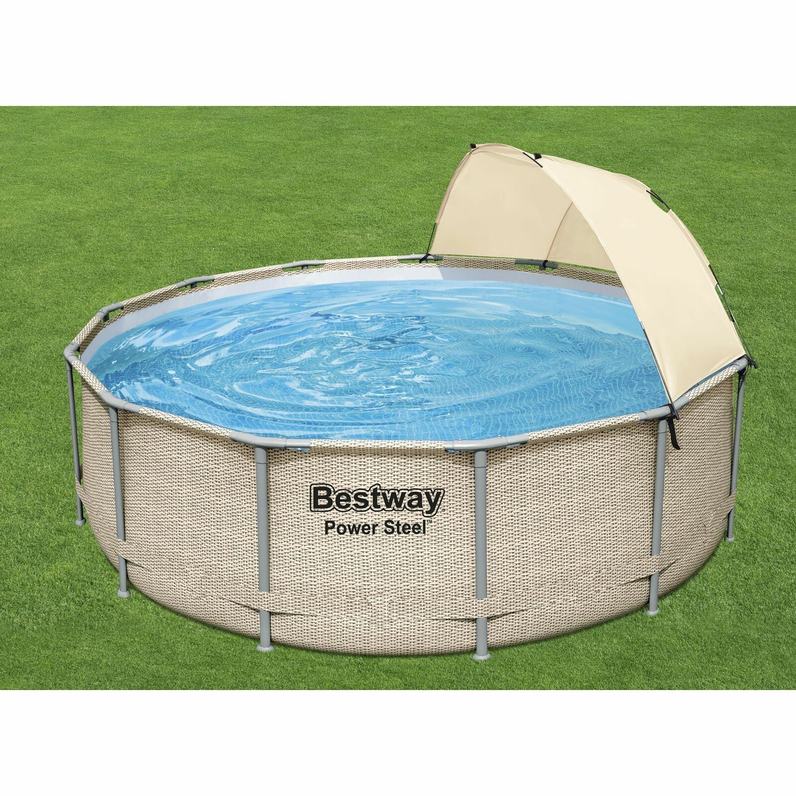 bestway power steel 13′ x 42″ above ground outdoor swimming pool set with canopy bestway power steel 13′ x 42″ above ground outdoor swimming pool set with canopy