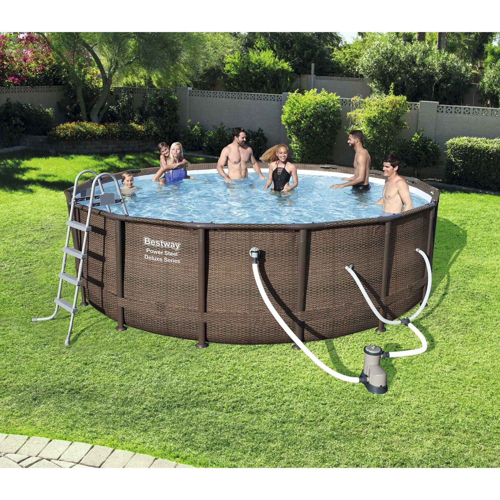 bestway power steel 14′ x 42″ above ground outdoor swimming pool set with pump bestway power steel 14′ x 42″ above ground outdoor swimming pool set with pump