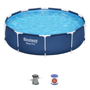 bestway steel pro 10’x30″ round above ground swimming pool set with filter pump
