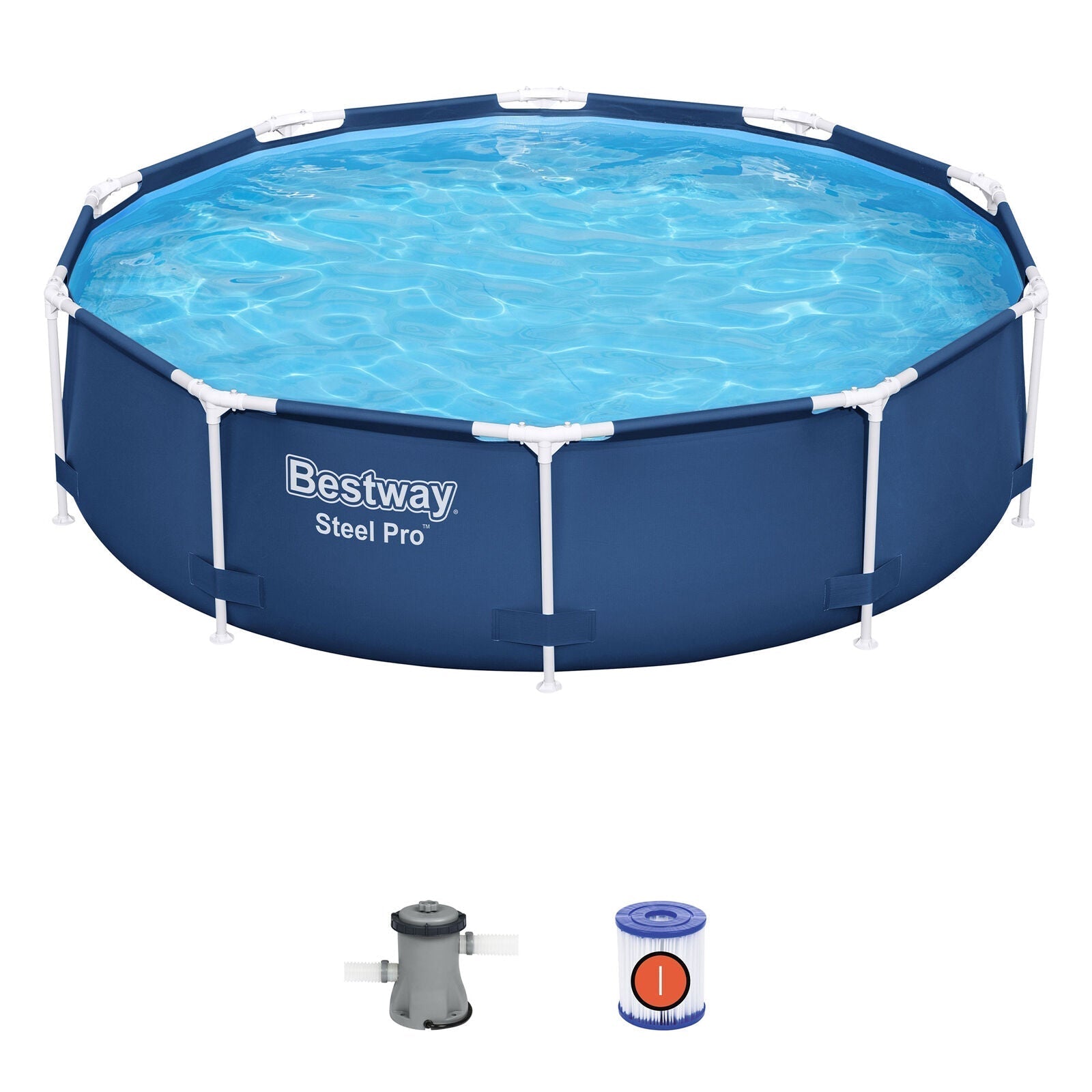 bestway steel pro 10’x30″ round above ground swimming pool set with filter pump bestway steel pro 10’x30″ round above ground swimming pool set with filter pump