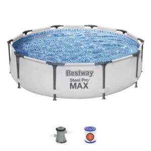 bestway 12′ x 30″ steel pro frame max round above ground swimming pool with pump