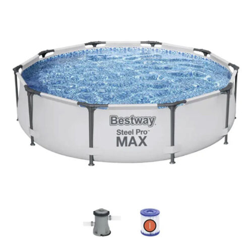 bestway 12′ x 30″ steel pro frame max round above ground swimming pool with pump bestway 12′ x 30″ steel pro frame max round above ground swimming pool with pump