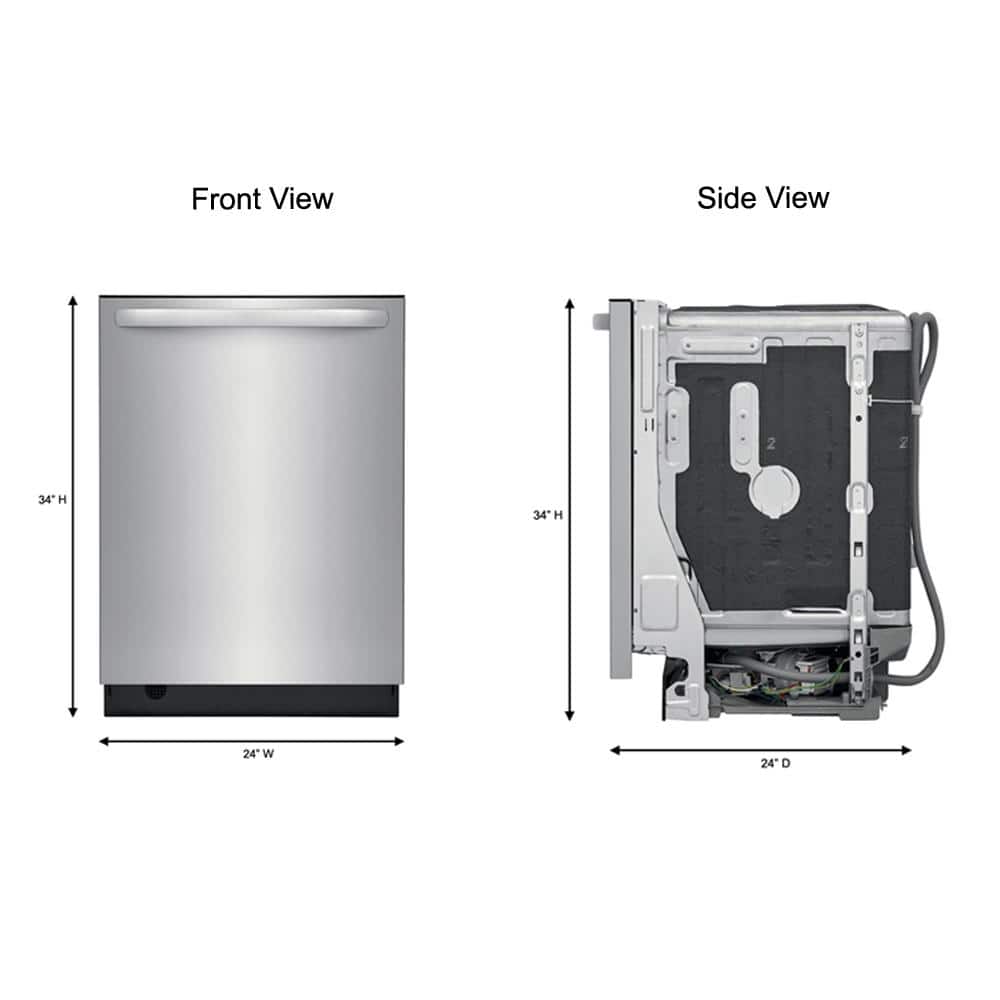 frigidaire 24 in. stainless steel top control built in tall tub dishwasher with stainless steel tub and 3rd level rack, 49 dba