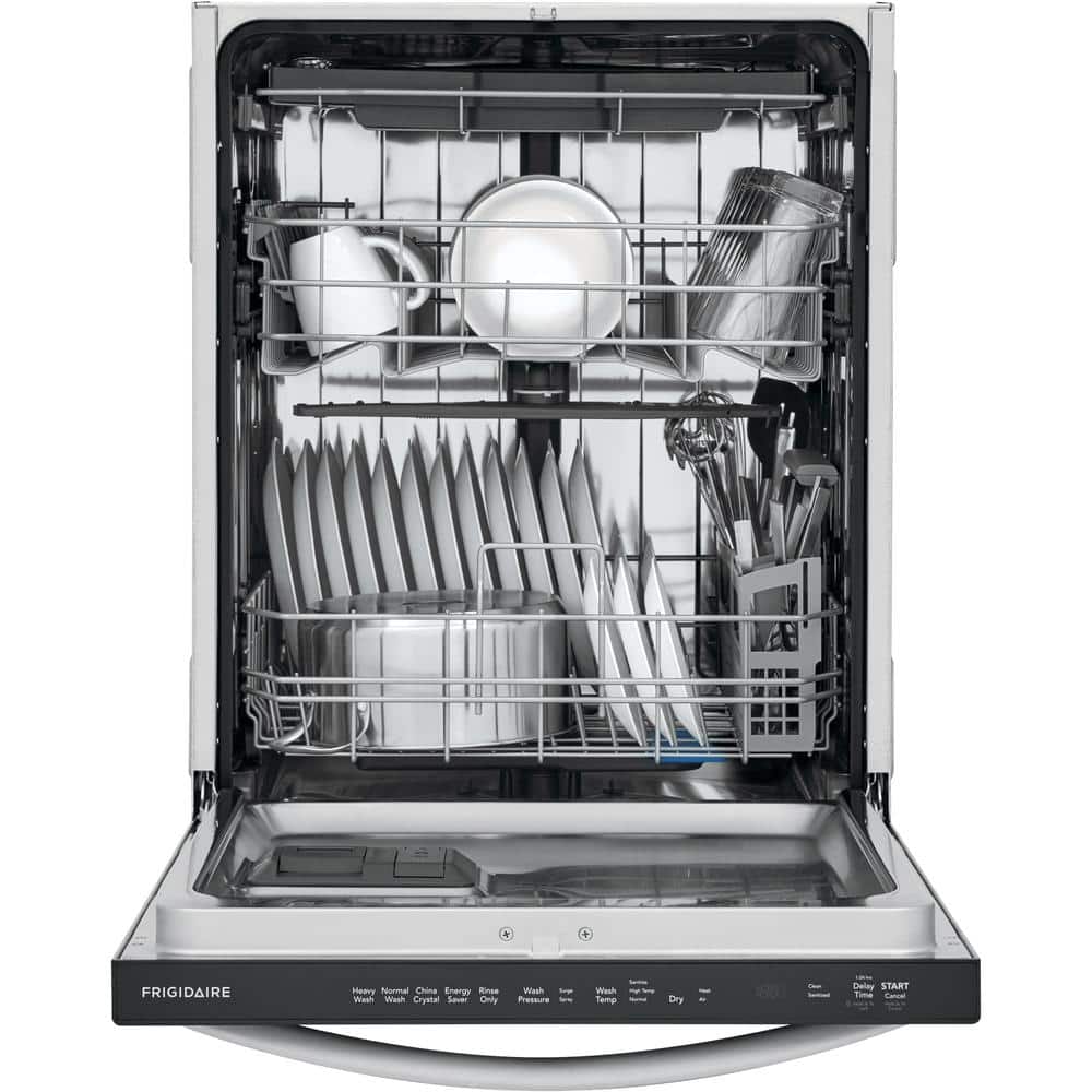 frigidaire 24 in. stainless steel top control built in tall tub dishwasher with stainless steel tub and 3rd level rack, 49 dba