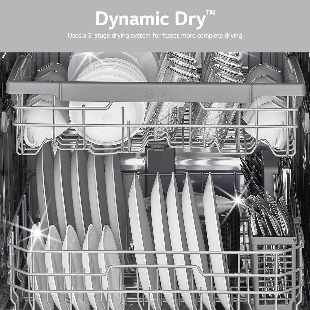 lg 24 in. stainless steel front control dishwasher with quadwash, 3rd rack & dynamic dry, 48 dba