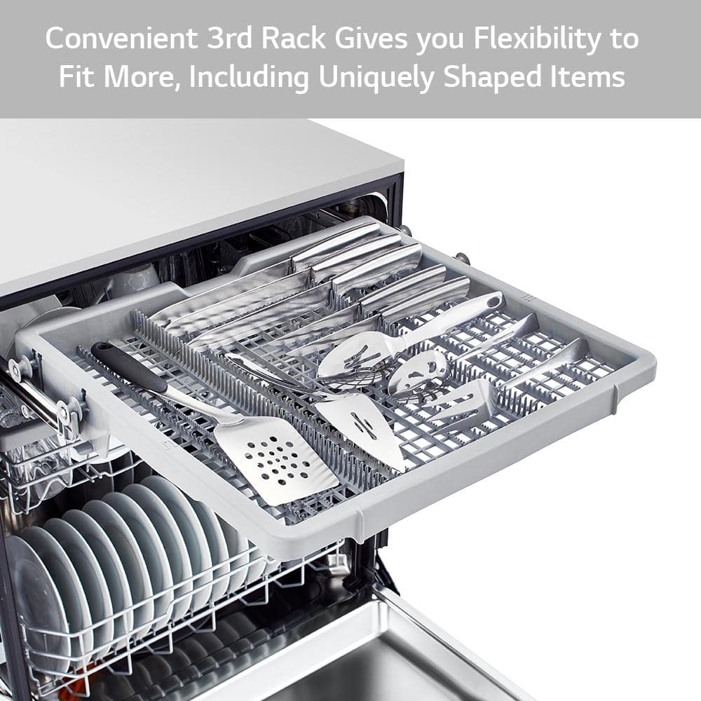 lg 24 in. stainless steel front control dishwasher with quadwash, 3rd rack & dynamic dry, 48 dba