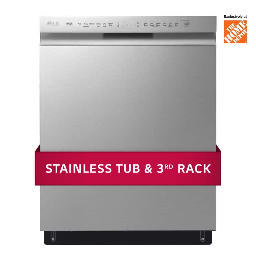lg 24 in. stainless steel front control dishwasher with quadwash, 3rd rack & dynamic dry, 48 dba