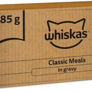 whiskas 1+ adult classic selection in gravy 84 pouches, adult wet cat food, megapack (84 x 85 g)