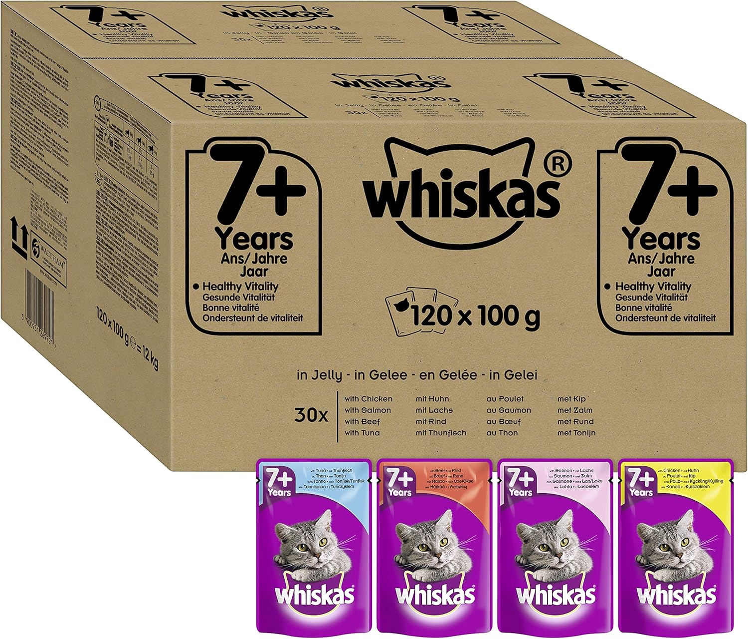 whiskas wet pouches, fish and meaty selection in jelly, suitable for senior cats aged 7+, megapack (120 x 100 g) whiskas wet pouches, fish and meaty selection in jelly, suitable for senior cats aged 7+, megapack (120 x 100 g)