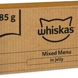 whiskas 1 plus adult mixed selection in jelly 84 pouches, adult wet cat food, megapack (84 x 85 g)