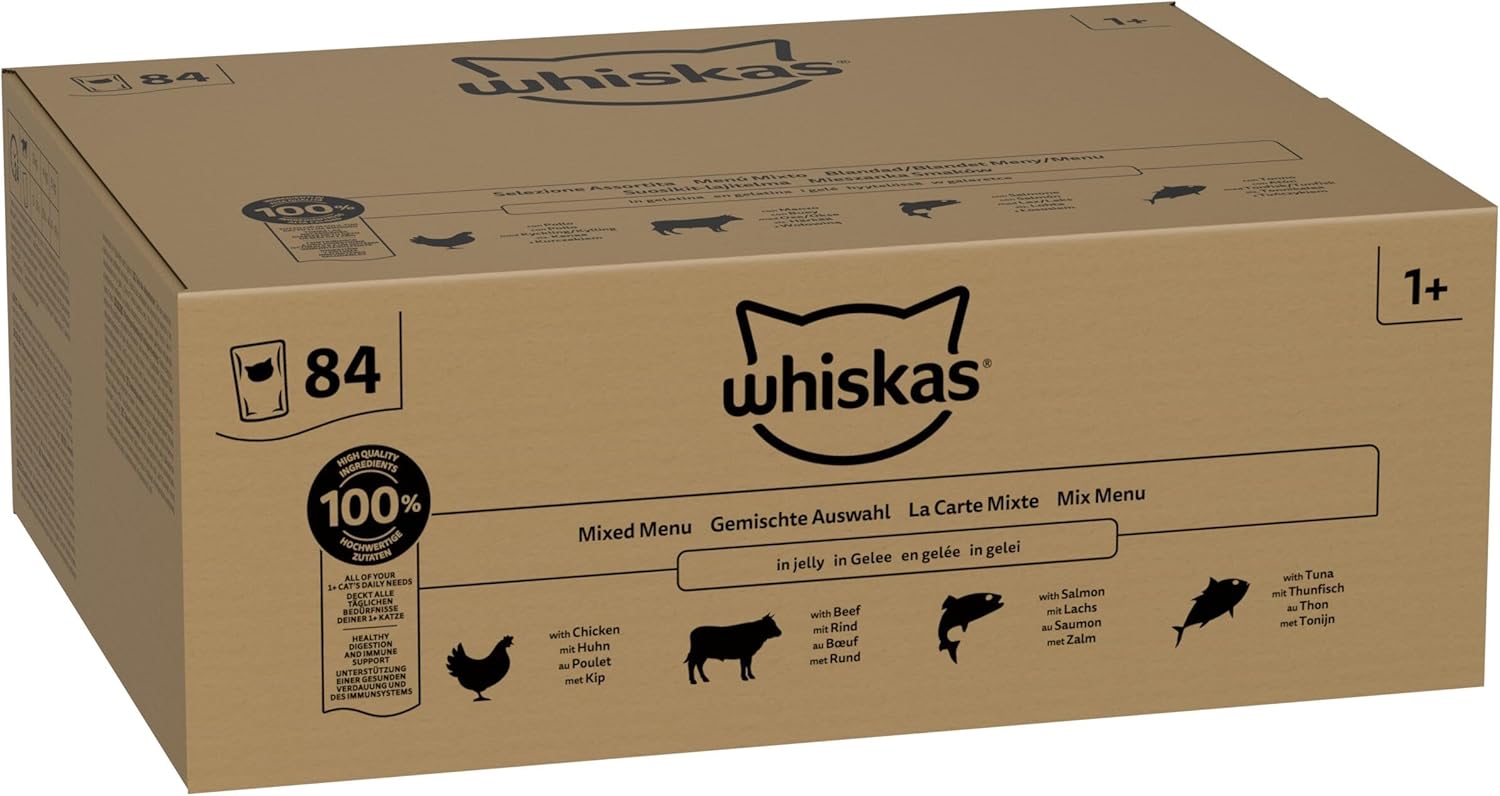 whiskas 1 plus adult mixed selection in jelly 84 pouches, adult wet cat food, megapack (84 x 85 g) whiskas 1 plus adult mixed selection in jelly 84 pouches, adult wet cat food, megapack (84 x 85 g)