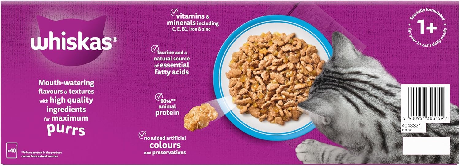 whiskas adult wet cat food in jelly 40x85g fish favourites whiskas adult wet cat food in jelly 40x85g fish favourites