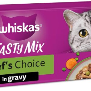 whiskas tasty mix 1+chef´s choice in gravy 40x85g pouches, adult cat food