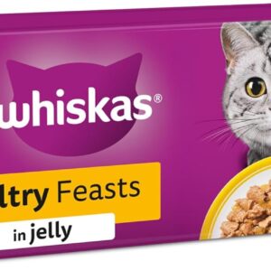 whiskas adult wet cat food in jelly 40x85g poultry feasts