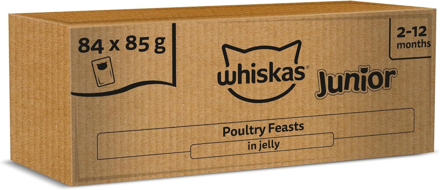 whiskas junior poultry selection in jelly 84 pouches, wet kitten and cat food, selection of chicken, duck, poultry and turkey, megapack (84 x 85 g) whiskas junior poultry selection in jelly 84 pouches, wet kitten and cat food, selection of chicken, duck, poultry and turkey, megapack (84 x 85 g)