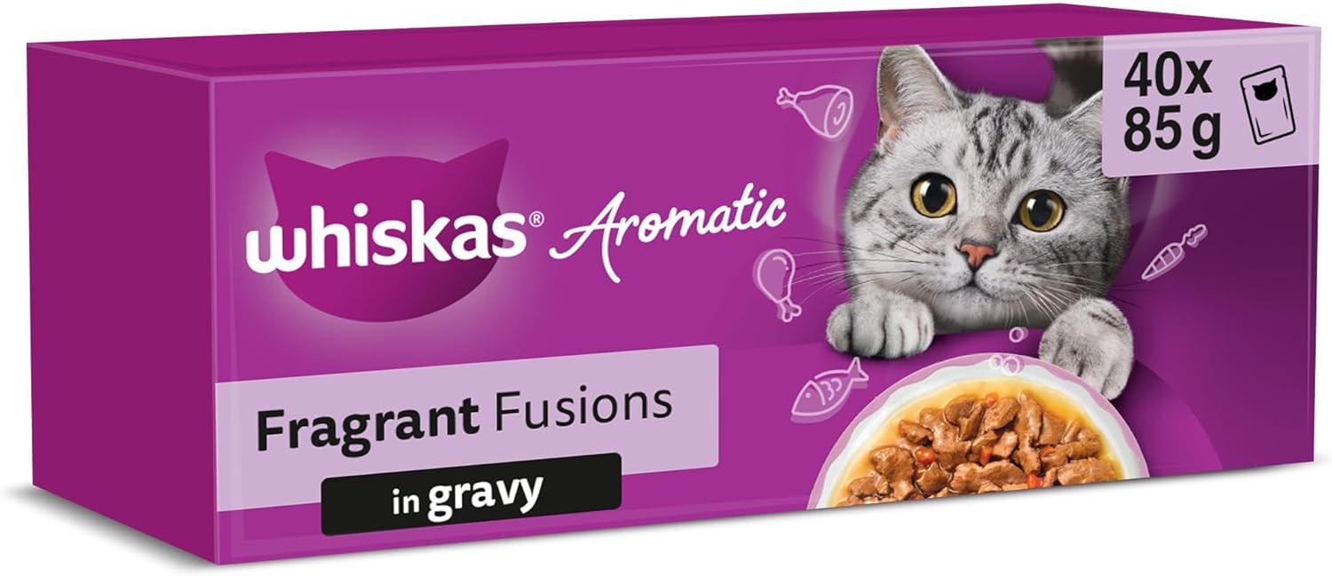 whiskas aromatic adult wet cat food in gravy 40x85g fragrant fusions whiskas aromatic adult wet cat food in gravy 40x85g fragrant fusions