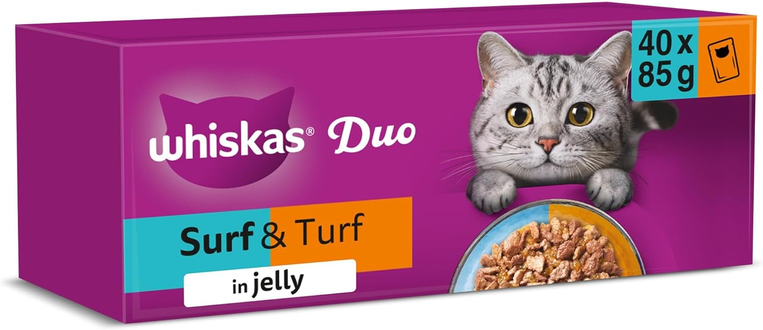 whiskas duo adult wet cat food in jelly 40x85g surf & turf whiskas duo adult wet cat food in jelly 40x85g surf & turf