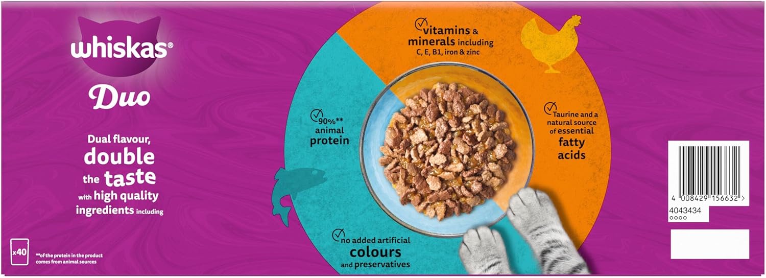 whiskas duo adult wet cat food in jelly 40x85g surf & turf whiskas duo adult wet cat food in jelly 40x85g surf & turf